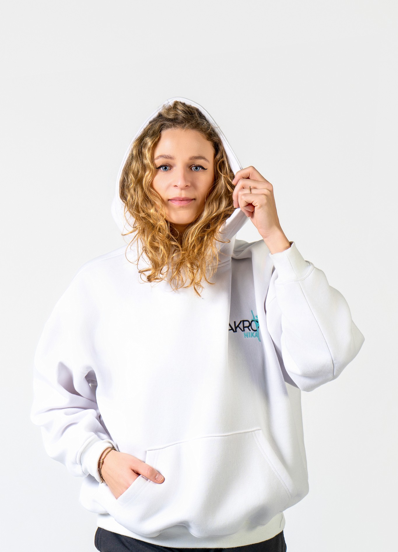 Bluza z kapturem Hoodie - biała - obrazek 2